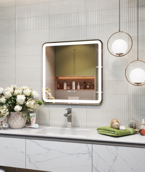 Зеркало Vigo Grani(Bora) Luxe 70x80 z.GRI.70.Luxe с подсветкой, часами и сенсором