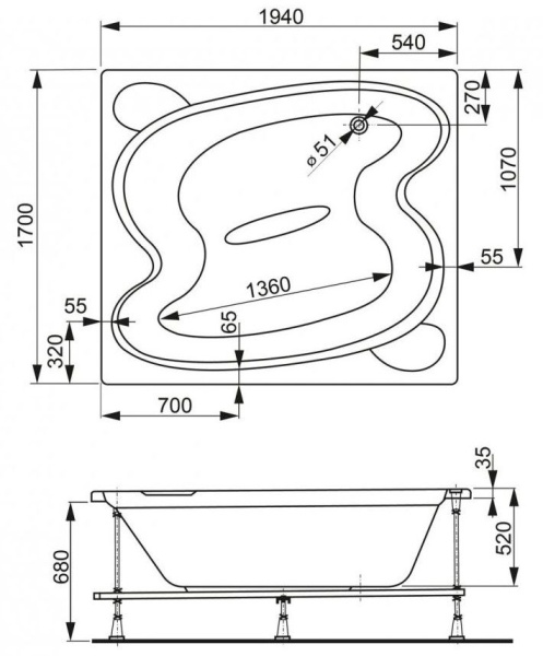 Ванна акриловая Vagnerplast Helios 195x170 VPBA197HEL2X-04