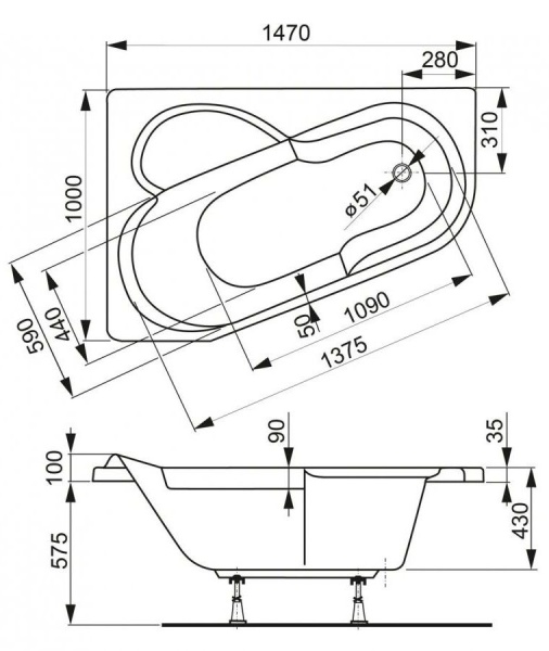 Ванна акриловая Vagnerplast Selena 147x100 L VPBA141SEL3LE-04