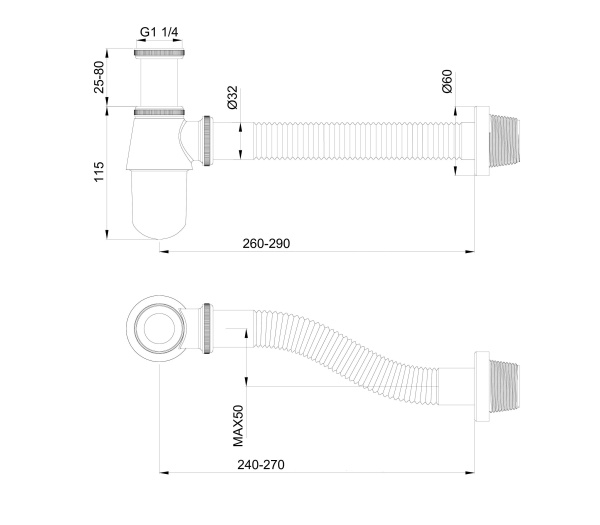 Сифон для раковины Wonzon & Woghand WW-88SS102-BGM темный графит брашированный