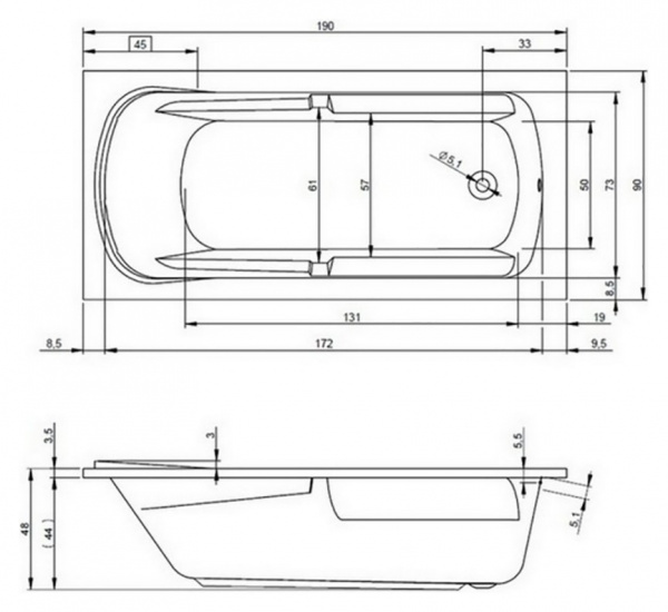 Ванна акриловая Riho Future Xl 190x90 B075001005 пристенная