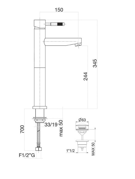Смеситель для раковины Webert Rimini RI830402560 черный матовый с донным клапаном
