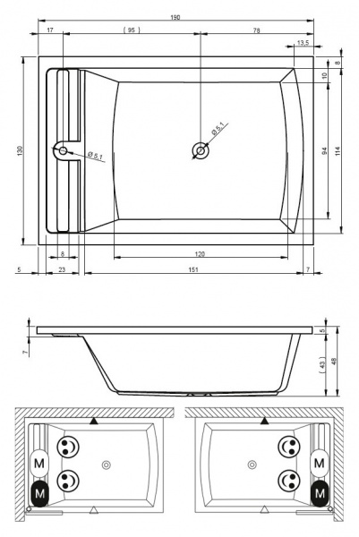 Ванна акриловая Riho Savona 190x130 B065001005 пристенная
