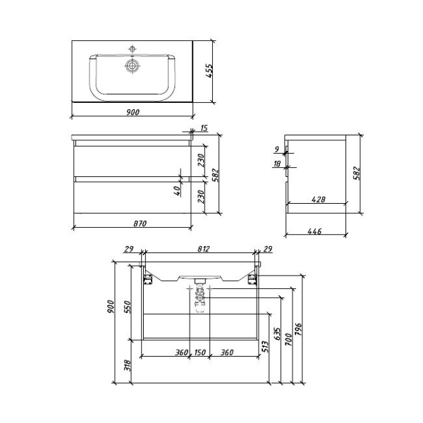 Тумба с раковиной Caprigo Forte 36113-SF027 85 см белая