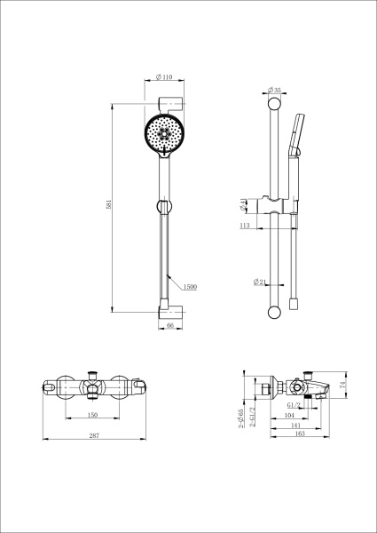 Смеситель для ванны с душем Wonzon & Woghand WW-C2001-A-MB черный матовый с термостатом и гарнитуром