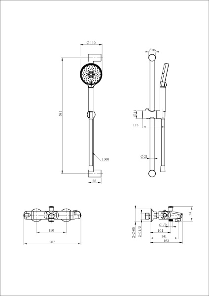 Смеситель для ванны с душем Wonzon & Woghand WW-C2001-A-CR хром глянцевый с термостатом и гарнитуром