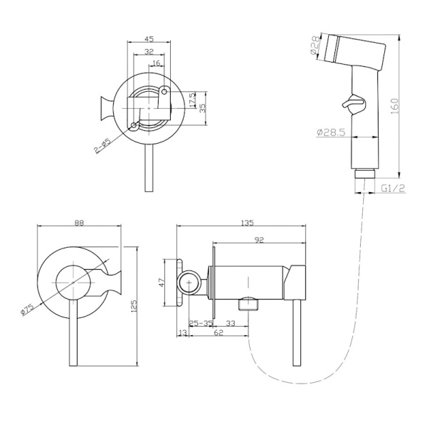 Смеситель гигиенический Esko SMH хром глянцевый встраиваемый