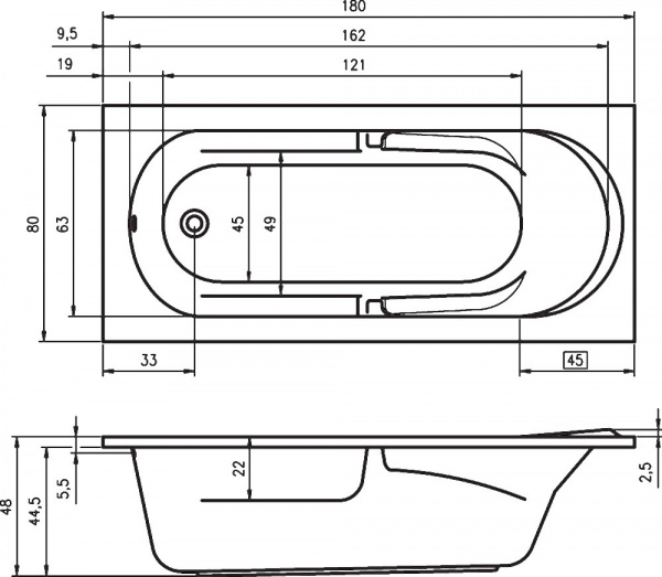 Ванна акриловая Riho Future 180x80 B074001005 пристенная