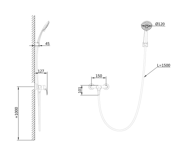 Смеситель для душа Wonzon & Woghand WW-4540-CR хром глянцевый с гарнитуром