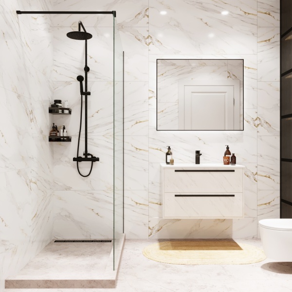 Душевая перегородка ADS Sancors Walk In 80x195 602IN.080BL.TR.08 профиль черный