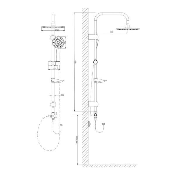 Душевая стойка со смесителем Voda VST612Black черная матовая
