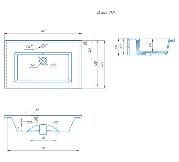 Встраиваемая раковина Kirovit Оскар 4640021062210 75 см белая