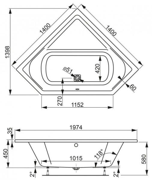 Ванна акриловая Vagnerplast Cavallo 140x140 VPBA140CAV3X-04