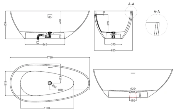Ванна из литьевого камня Salini Paola 170x85 1015104G белая глянцевая отдельно стоящая