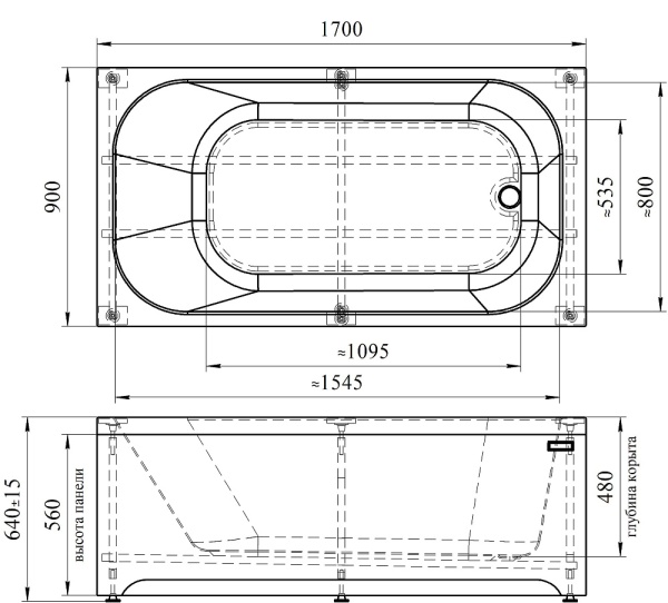 Ванна акриловая Radomir Прованс 170x90 1-01-0-0-1-187 пристенная c каркасом