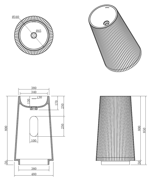 Напольная раковина Boheme Torre 50 см 801-Torre-MW белая