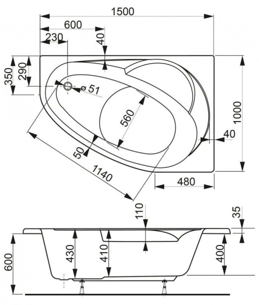 Ванна акриловая Vagnerplast Flora 150x100 L VPBA151FLA3LX-04
