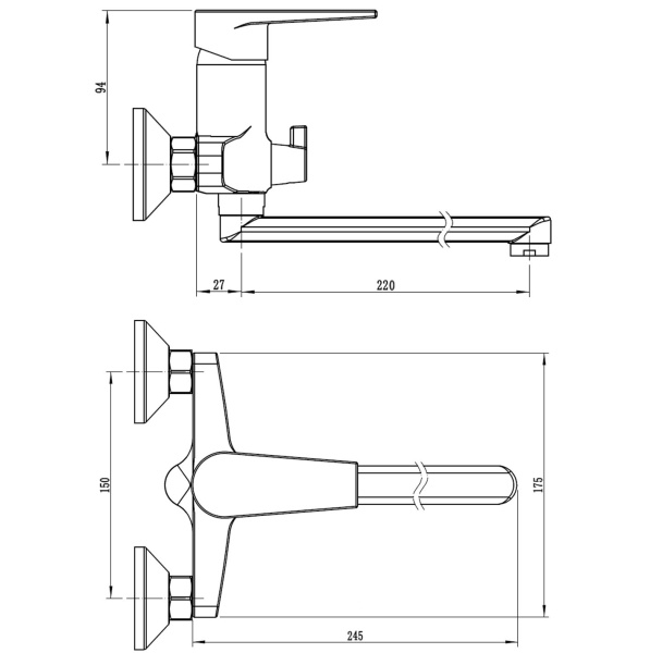 Смеситель для ванны Voda Budapest BT22 хром глянцевый