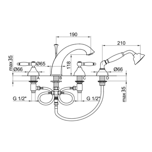 Смеситель на борт ванны Webert Dorian DO730101065 бронза матовый