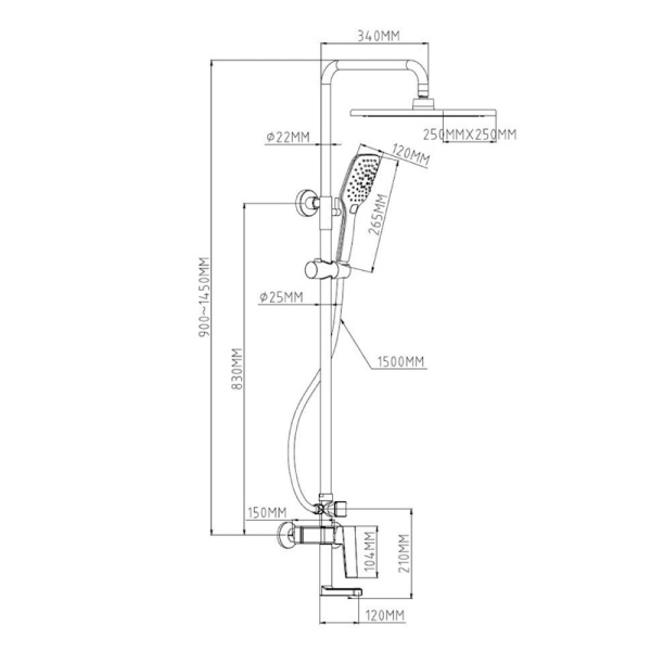 Душевая стойка со смесителем Esko Samara ST250SMR хром глянцевая