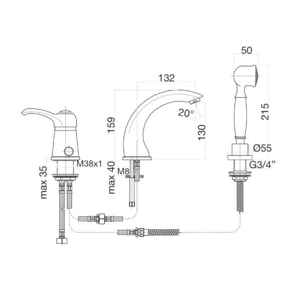 Смеситель на борт ванны Webert Aurora AU850701065 бронза матовый