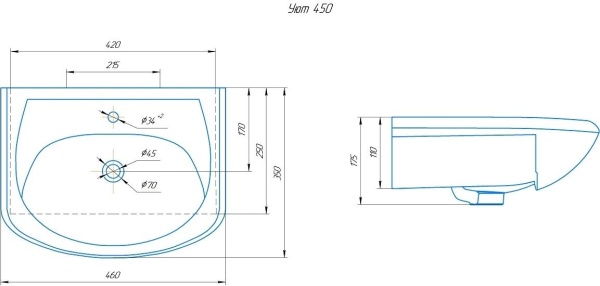 Встраиваемая раковина Rosa Уют 4620008192741 45 см белая