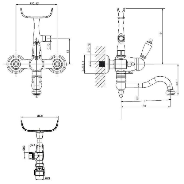 Смеситель для ванны с душем Caprigo Adria-Uno Black Edition 02B-511-vot бронза