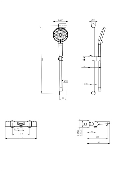 Смеситель для ванны с душем Wonzon & Woghand WW-C2018-A-BG золото брашированный с термостатом и гарнитуром