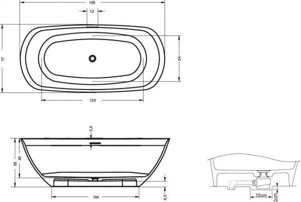 Ванна из литьевого мрамора Riho Bilo 165x75 B128001105 белая матовая отдельно стоящая