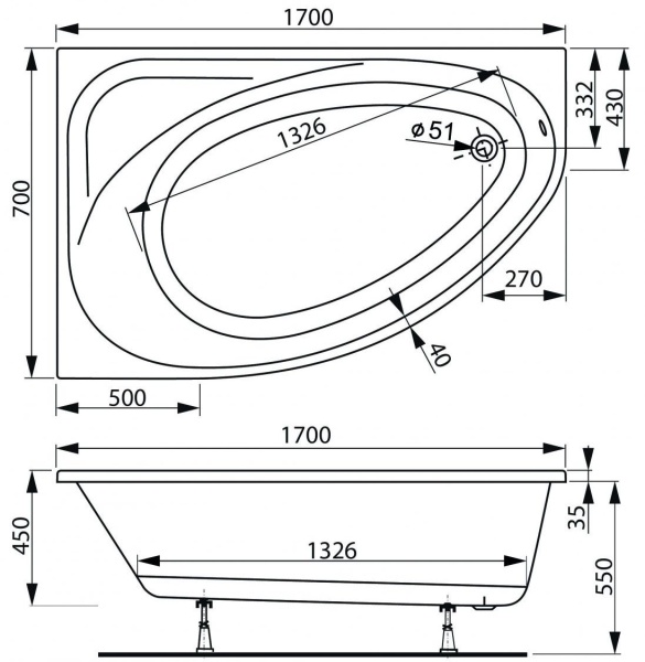 Ванна акриловая Vagnerplast Hapi 170x110 R VPBA170HAP3PX-04