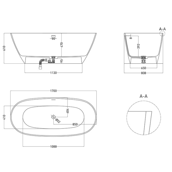 Ванна из искусственного камня Lofo 170x75 UM12112 Gelcoat глянцевая отдельностоящая