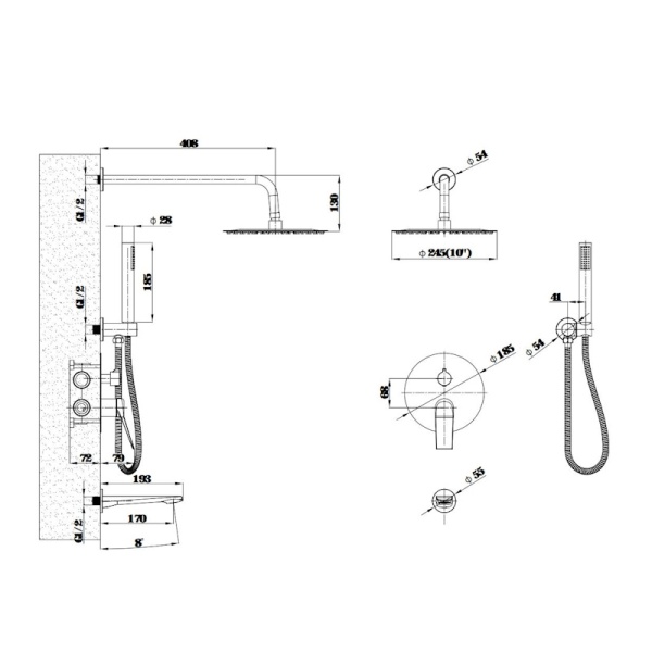 Душевой комплект со смесителем Esko 7in1SHAGold золотой сатин матовый встраиваемый