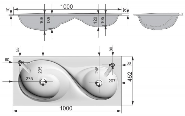 Мебельная раковина Velvex rkCla.100-81 100 см белая двойная