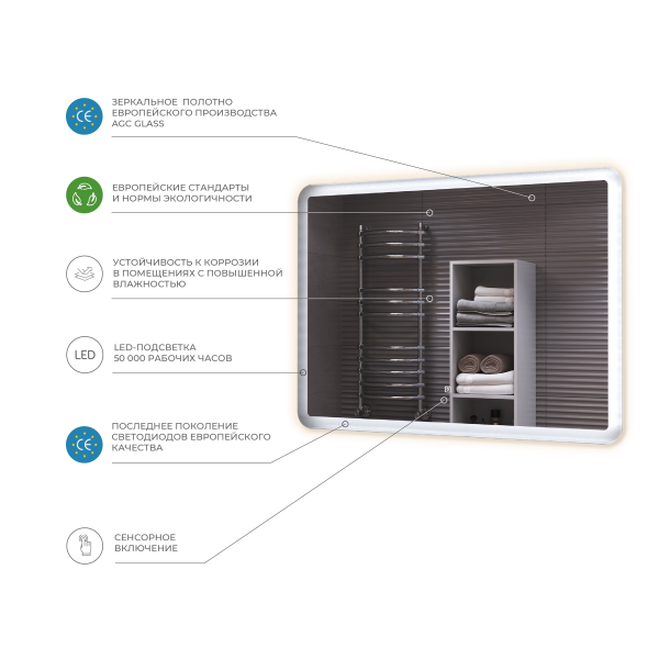 Зеркало Vigo Wing 60x70 z.WIN.60.Classic с подсветкой и сенсором