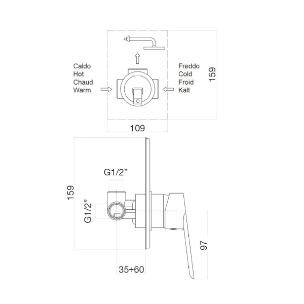Встраиваемый cмеситель для ванны и душа Webert Sax Evolution SE880101015 хром глянцевый
