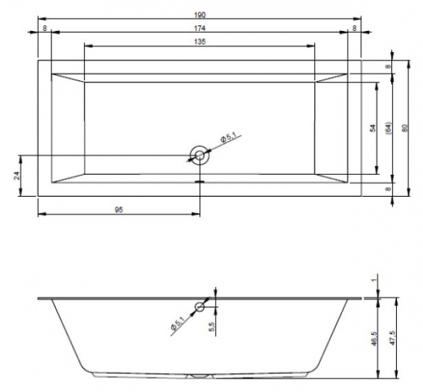 Ванна акриловая Riho Lugo 190x80 B135001005 пристенная