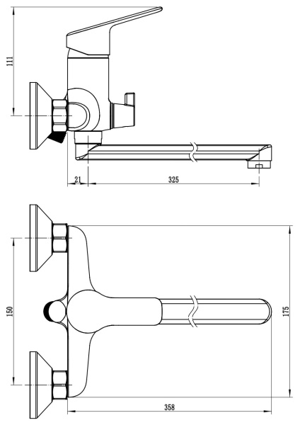 Смеситель для ванны Voda Wave WA31 хром глянцевый