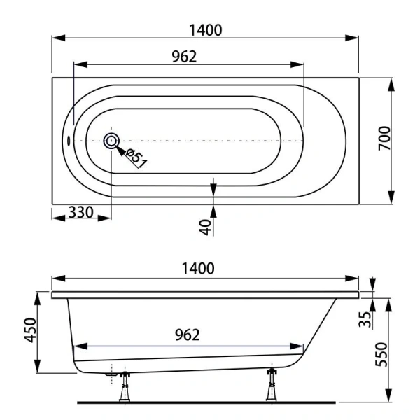Ванна акриловая Vagnerplast Kasandra 140x70 VPBA147KAS2X-04