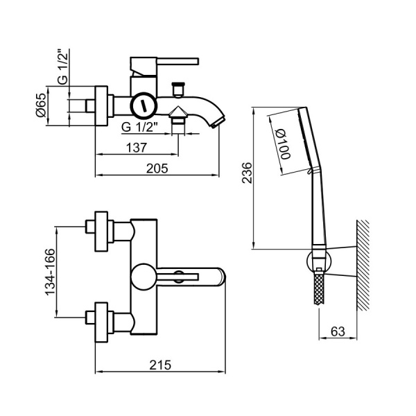 Смеситель для ванны Webert Elio EL850101560 черный матовый с душевым гарнитуром