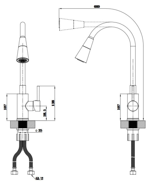 Смеситель для кухонной мойки Esko Kitchen K47GMG серый с гибким изливом