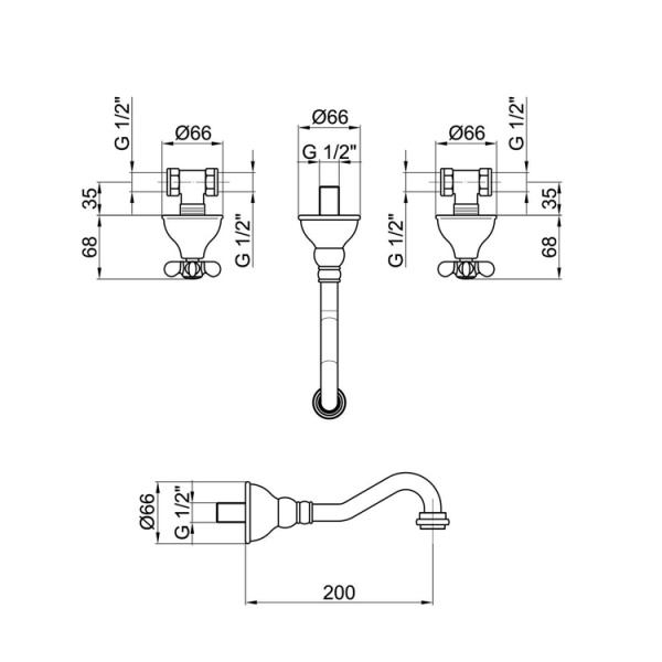 Встраиваемый смеситель для раковины Webert Ottocento OT750404065 бронза матовый