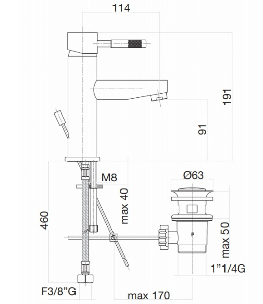 Смеситель для раковины Webert Rimini RI830102740 белый матовый с донным клапаном