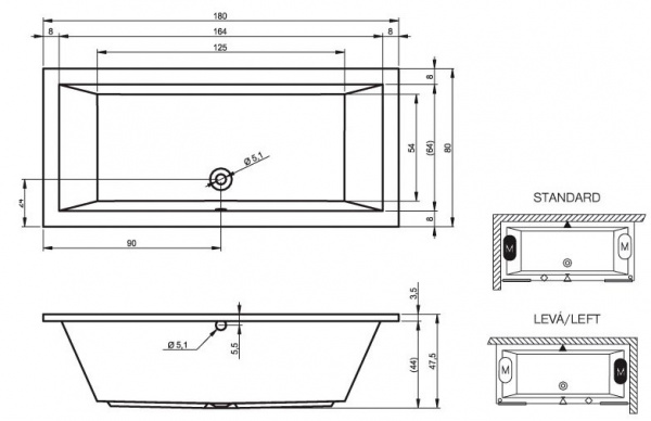 Ванна акриловая Riho Lusso 180x80 B036001005 пристенная