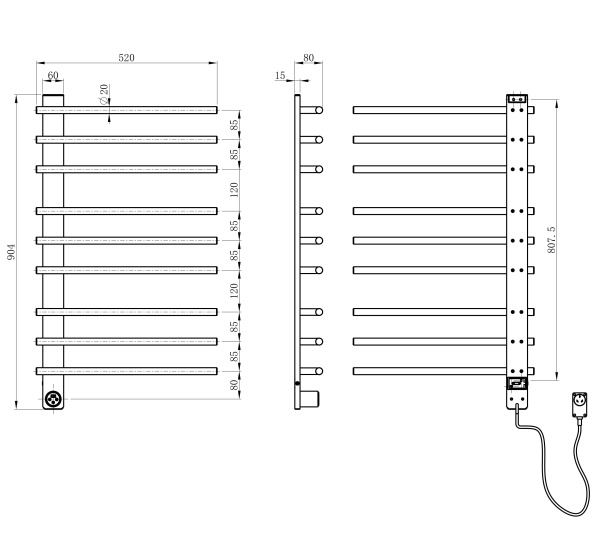 Полотенцесушитель электрический Wonzon & Woghand Nürnberg WW-AL349-GM темный графит брашированный