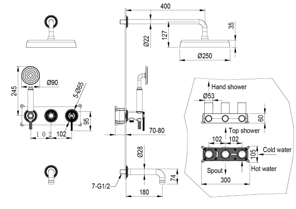 Душевая стойка со смесителем Boheme Eterna 178-GM графит