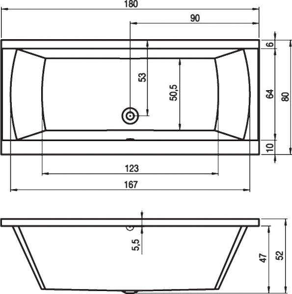 Ванна акриловая Riho Julia 180x80 B025001005 пристенная