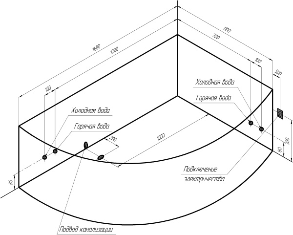 Ванна акриловая Radomir Алари 170x120 R 2-01-0-2-1-218 угловая c каркасом