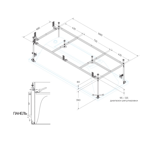 Каркас для ванны Cezares 170x70 EMP-180-80-MF-R