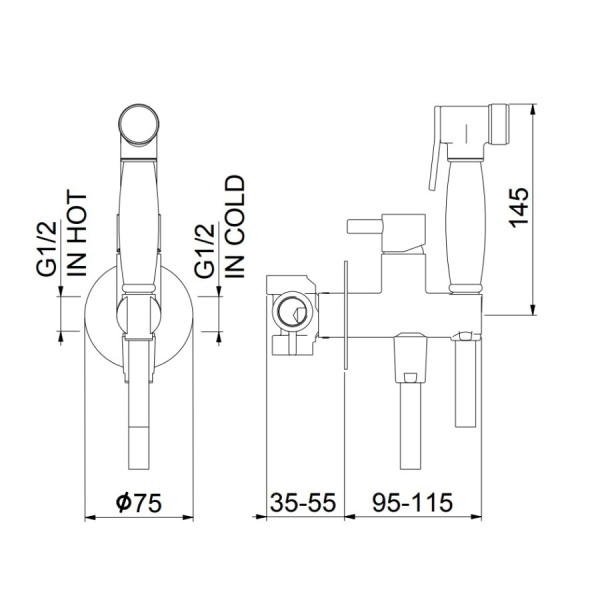 Смеситель гигиенический Webert Elio EL870301010 золото глянцевый с внутренней частью