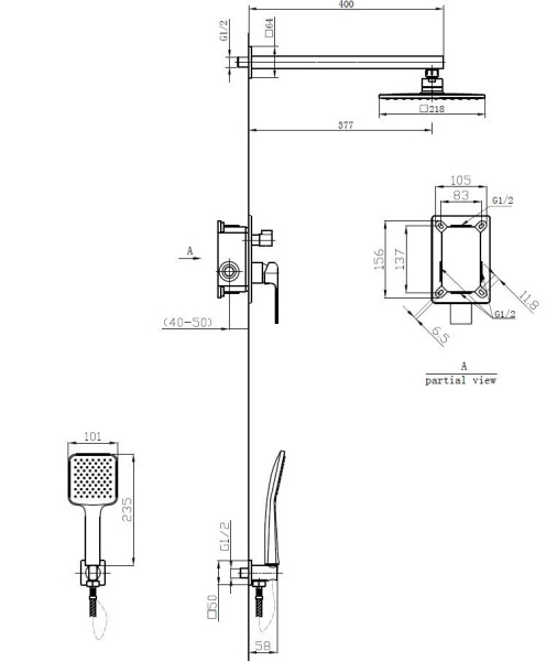 Душевой комплект со смесителем Esko Samara 6in1SMR хром встраиваемый